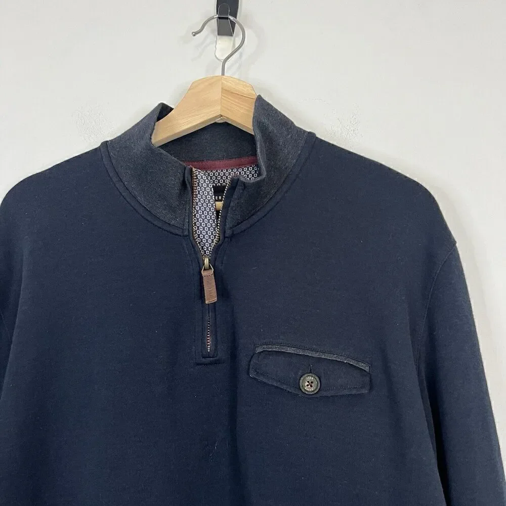 Ted Baker London Navy Blue 1/4 Zip Cotton Pullover 7